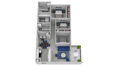 Floor plan for 3 beds, 2 baths, 1162 sqft